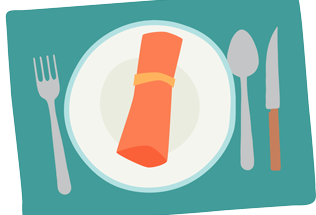 Reusable cutlery, plate and napkin at a restaurant