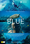 movie poster of blue the movie featuring underwater photos of a woman and a turtle in the ocean