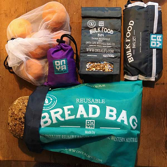 range of reusable bags - product bag, shopping bag, bulk food bag, bread bag