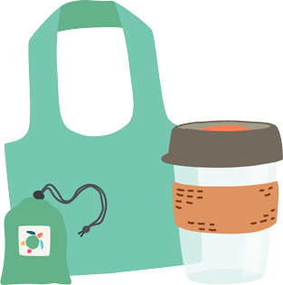reusable bag and cup